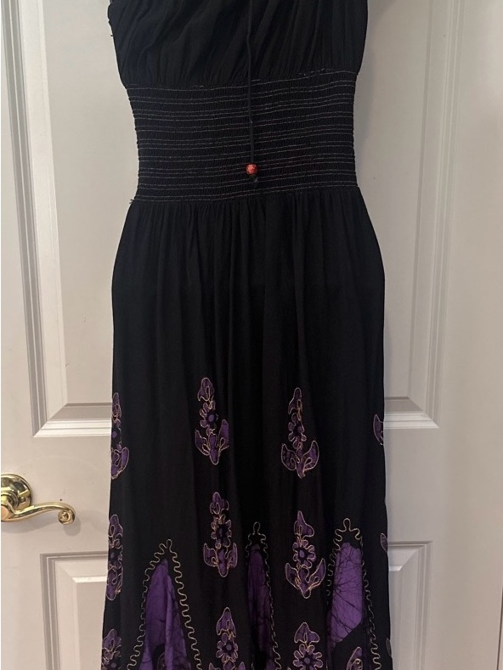 Rainbow Black Maxi Dress with Purple Embroidered Accents